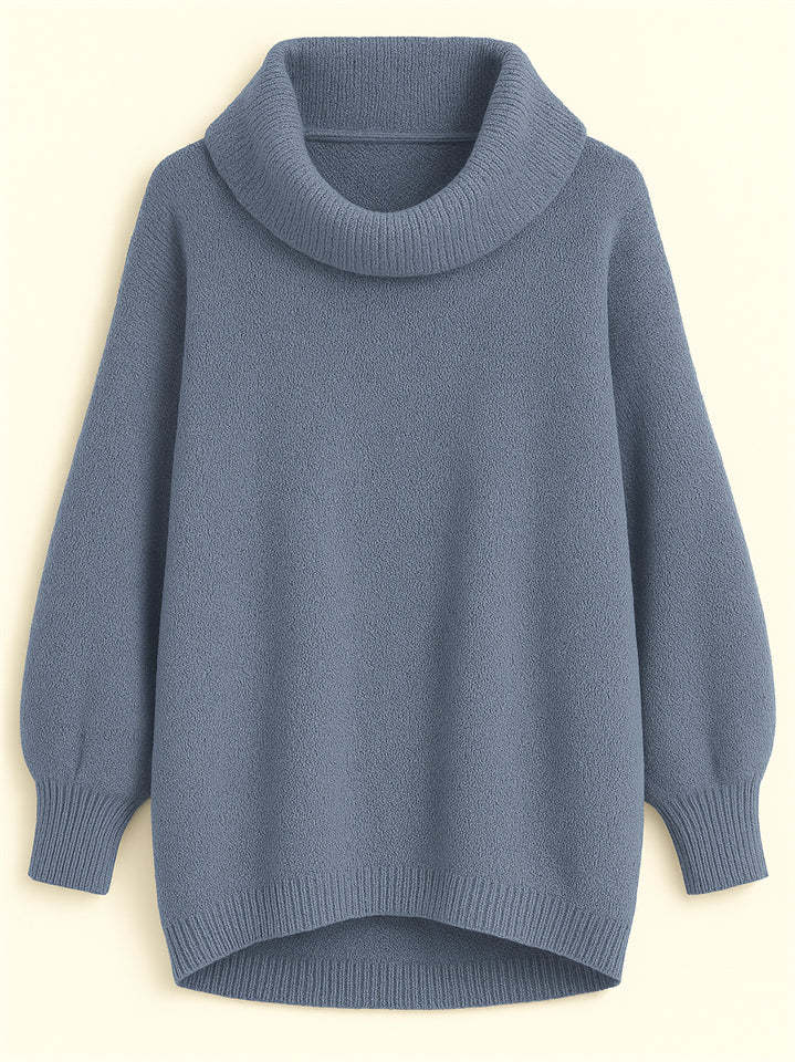 Casual Solid Color Turtleneck Kangaroo Pocket Lantern Sleeve Sweaters for Women