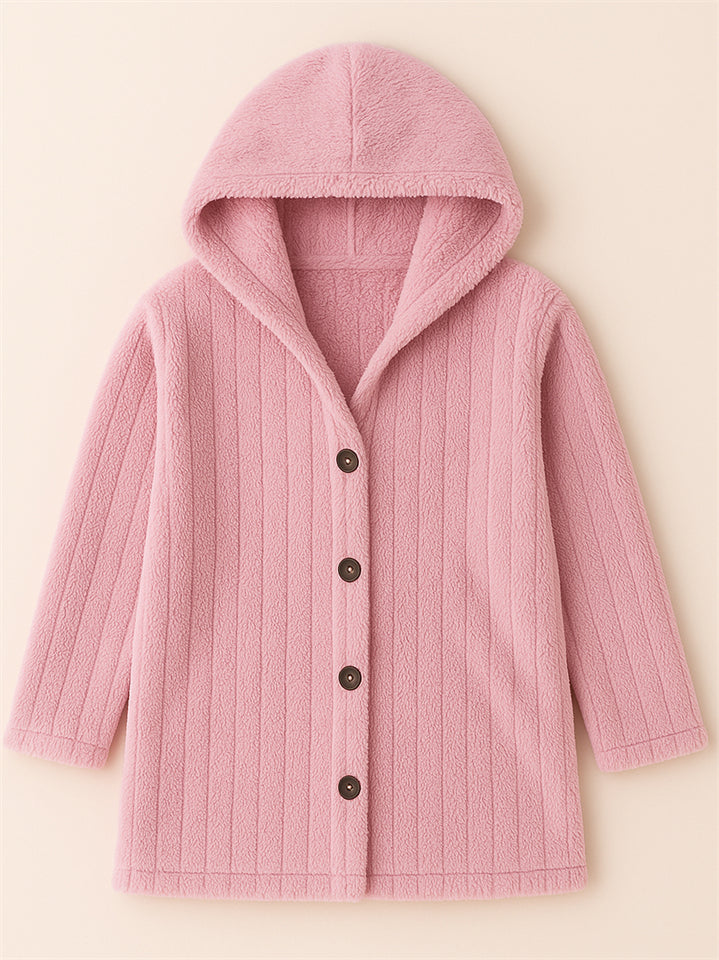 Casual Winter Solid Color Pit Stripe Hooded Fleece Coats