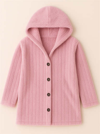 Casual Winter Solid Color Pit Stripe Hooded Fleece Coats