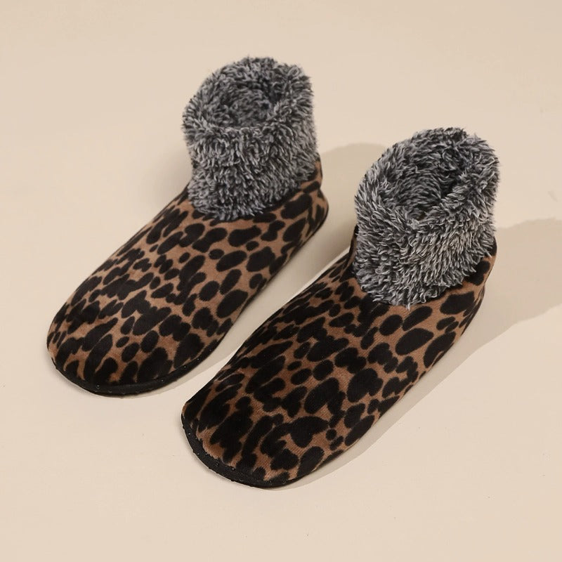 Fur Lined Leopard Indoor Floor Socks