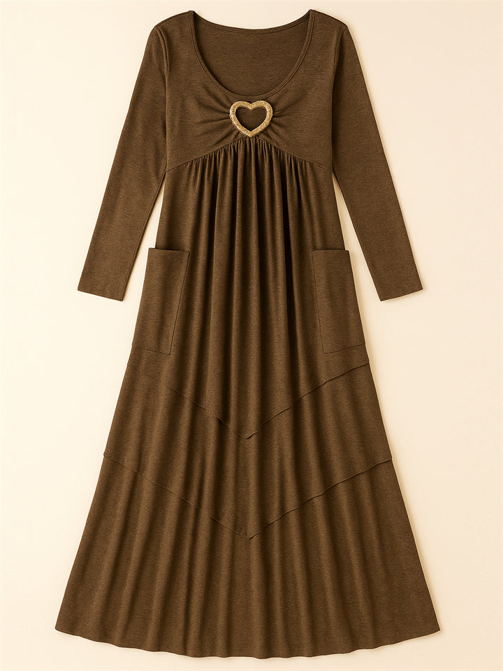 Ladies' Autumn Solid Color Pleated High Waist Multi Layers Dresses