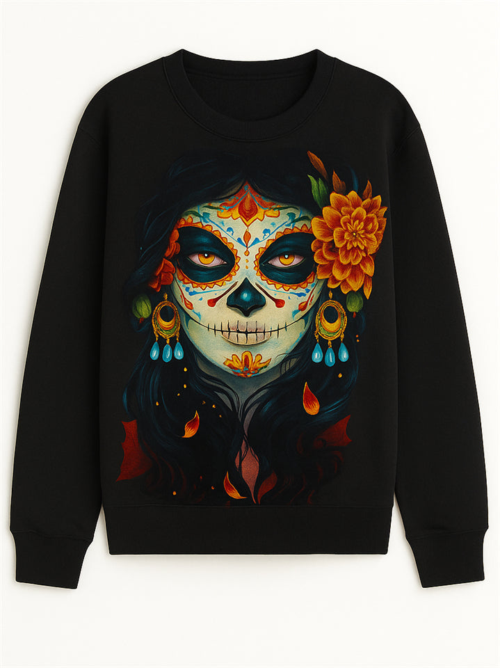 Women's Halloween Style Printed Black Long Sleeve Shirts