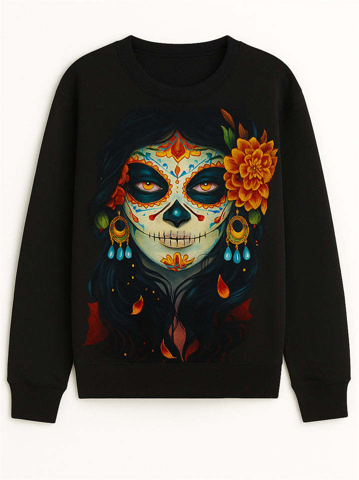 Women's Halloween Style Printed Black Long Sleeve Shirts