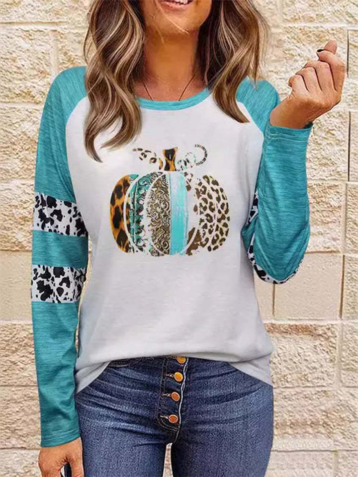 Women's Casual Halloween Pumpkin Pattern Long Sleeve T-shirts