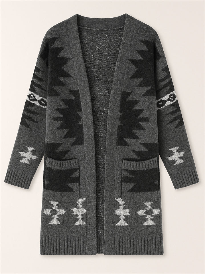 Women's Holiday Style Printed Long Sleeve Cardigan Sweaters