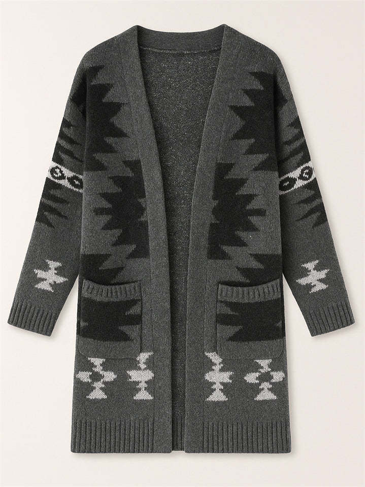 Women's Holiday Style Printed Long Sleeve Cardigan Sweaters