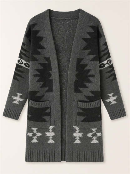 Women's Holiday Style Printed Long Sleeve Cardigan Sweaters