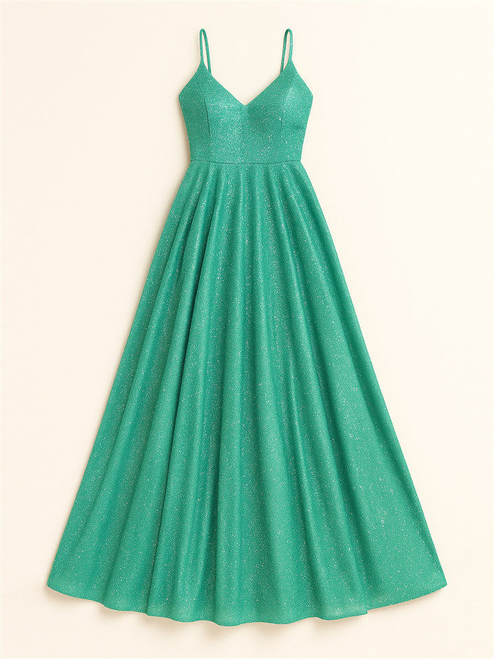 Women's High Waist Backless Shining Strappy Prom Dress