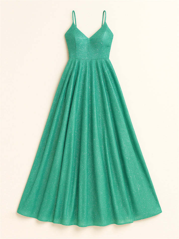 Women's High Waist Backless Shining Strappy Prom Dress