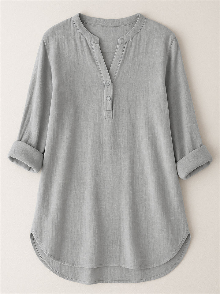 Women's Summer Solid Color Holiday Style V Neck Long Sleeve Shirt