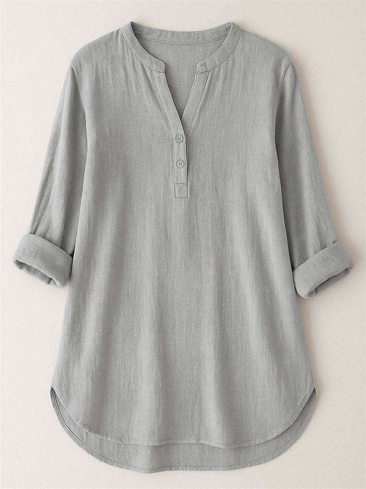 Women's Summer Solid Color Holiday Style V Neck Long Sleeve Shirt