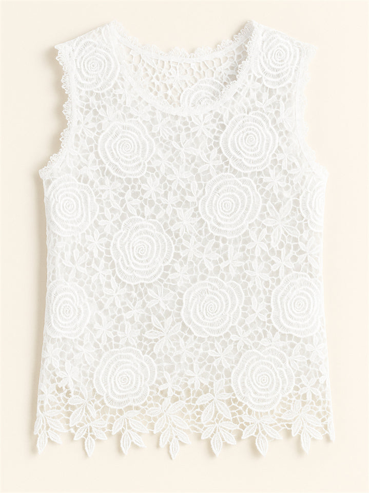 Summer Solid Color Lace Jacquard Sleeveless Tank Shirts