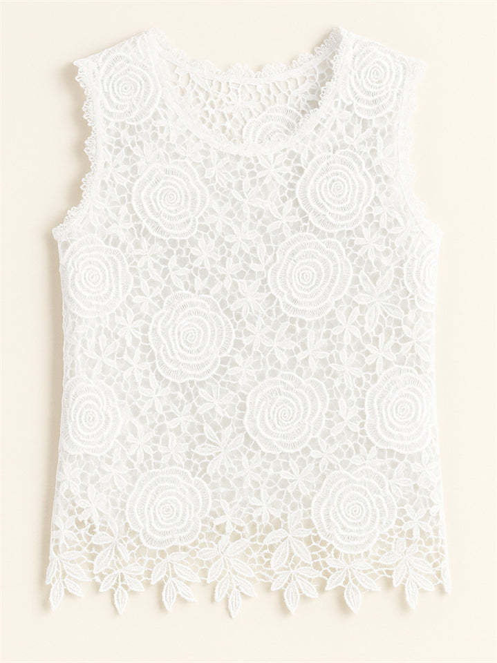 Summer Solid Color Lace Jacquard Sleeveless Tank Shirts