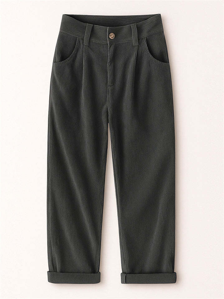 Women's Simple Solid Color High Waist Corduroy Pants