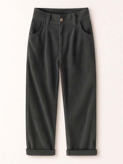 Women's Simple Solid Color High Waist Corduroy Pants