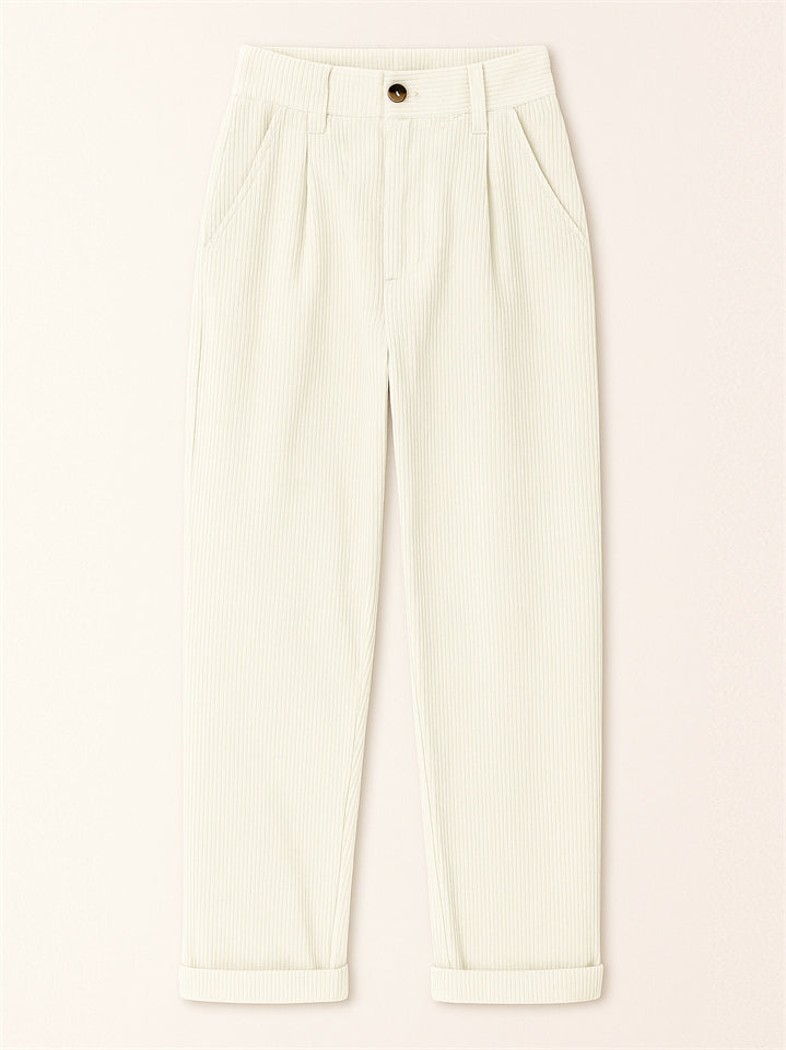 Women's Simple Solid Color High Waist Corduroy Pants