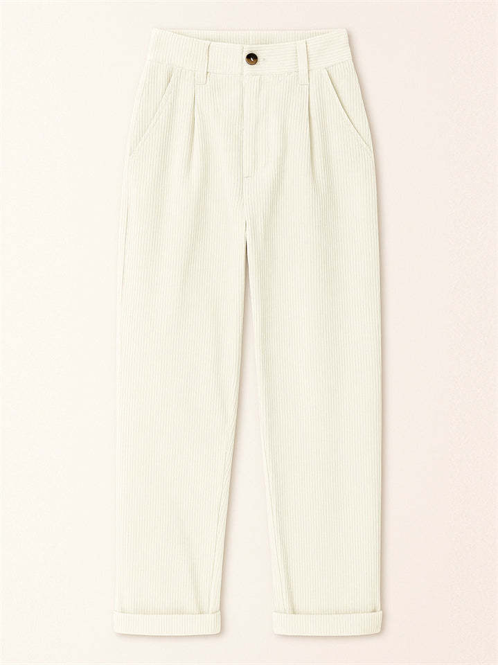 Women's Simple Solid Color High Waist Corduroy Pants