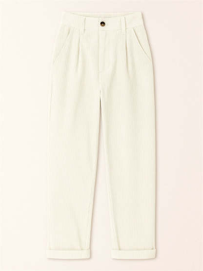 Women's Simple Solid Color High Waist Corduroy Pants