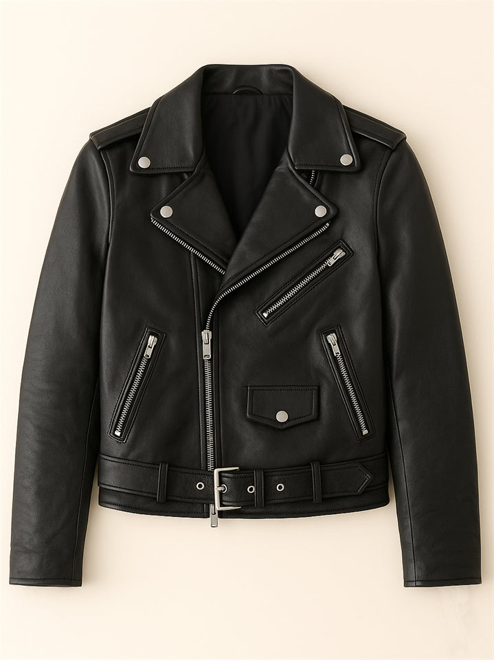 Trendy Solid Color PU Leather Zip Up Motorcycle Jacket for Women