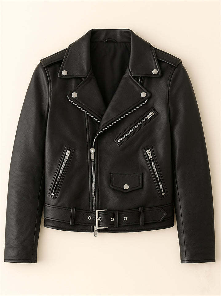 Trendy Solid Color PU Leather Zip Up Motorcycle Jacket for Women