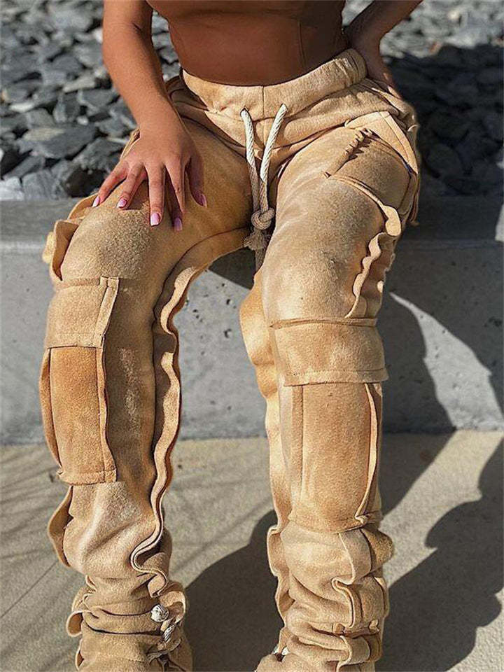 Women's Vintage Outdoor Printed Fitted Cargo Pants with Pockets