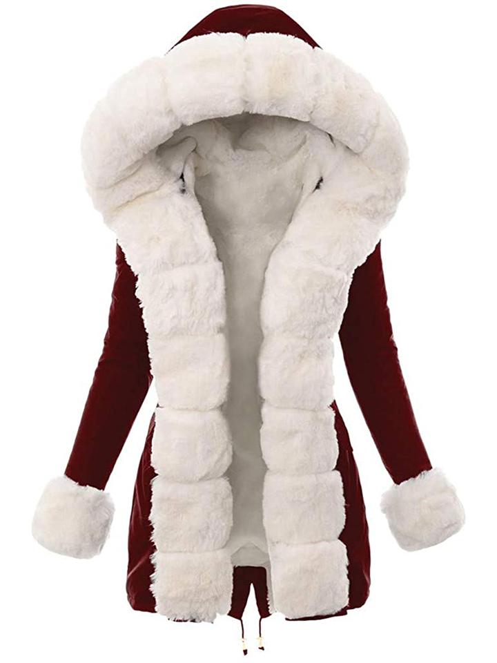 Winter Warm Fleeced Hooded Coat with Faux Fur Hood
