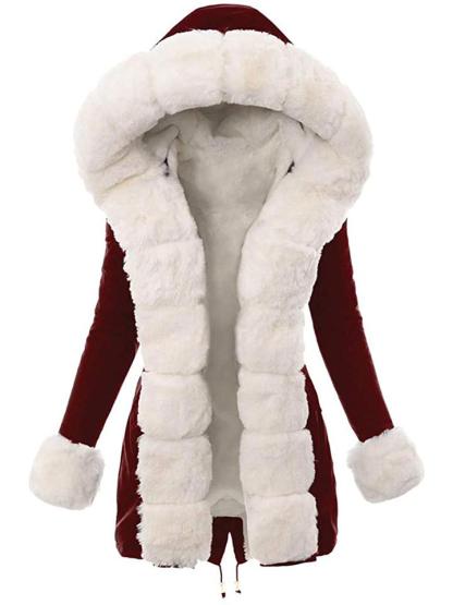 Winter Warm Fleeced Hooded Coat with Faux Fur Hood