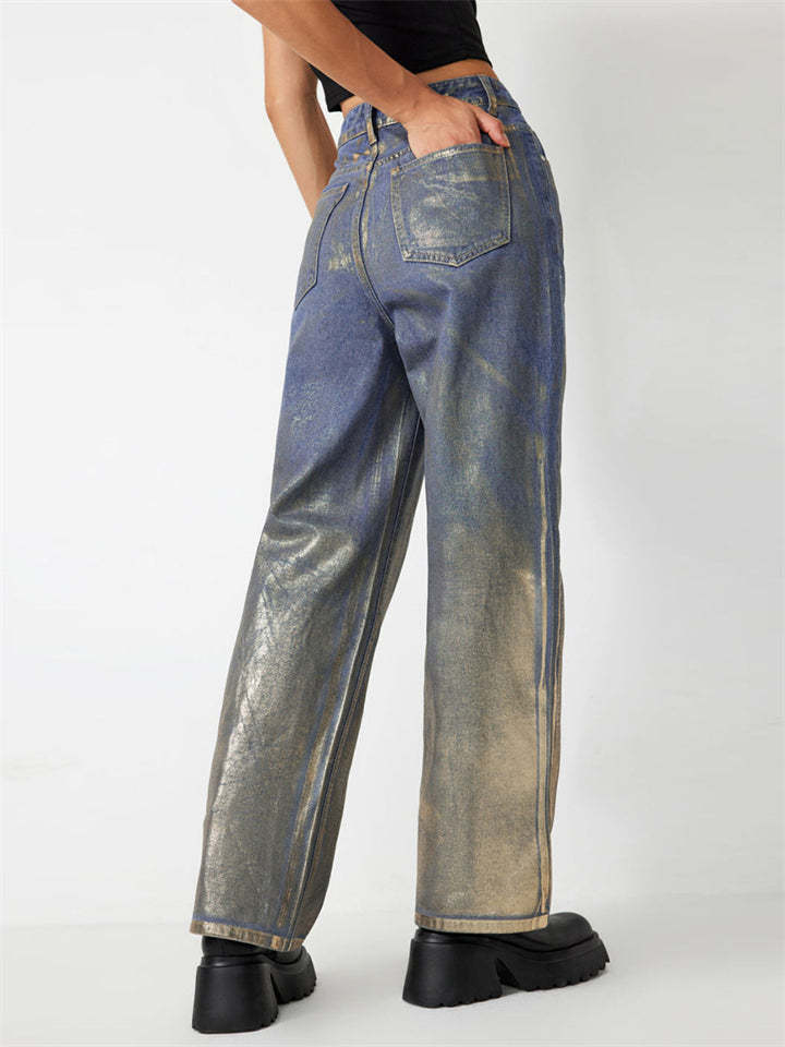 Women's Stylish Gradient Color Mid-waist Straight Jeans