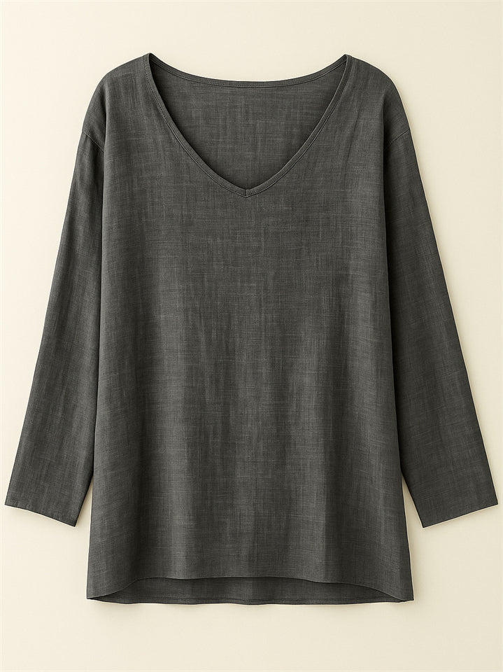 Women's Casual Distressed Solid Color Drop Shoulder V Neck Shirts