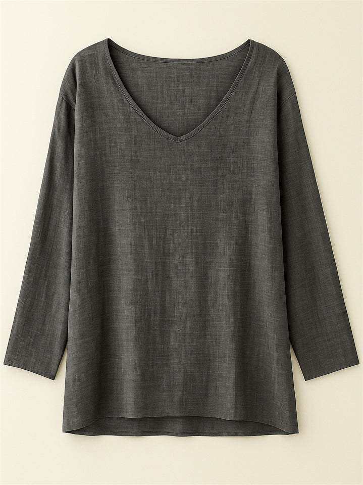 Women's Casual Distressed Solid Color Drop Shoulder V Neck Shirts