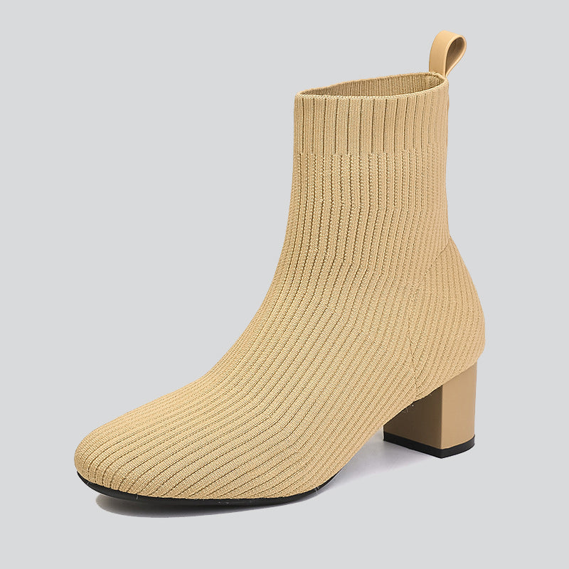Stretchy Round Toe Knit Boots