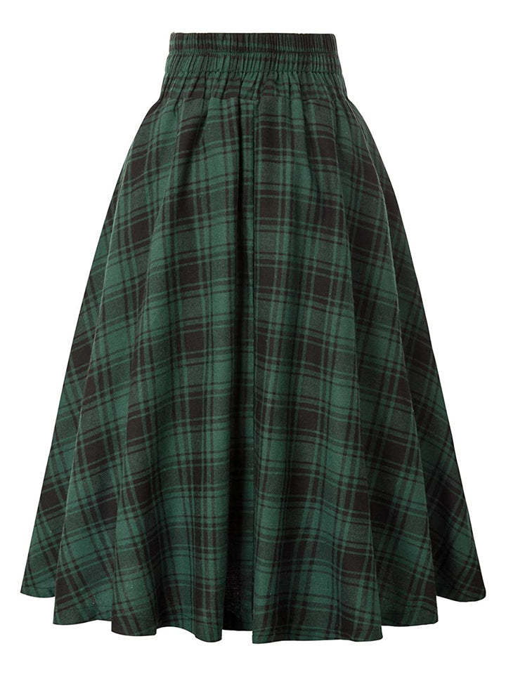 Women's Vintage Autumn High Waist Big Hem Plaid Skirts
