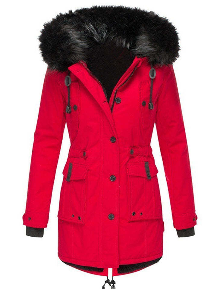 Women's Winter Warm Fleeced Parka Coat with Faux Fur Hood