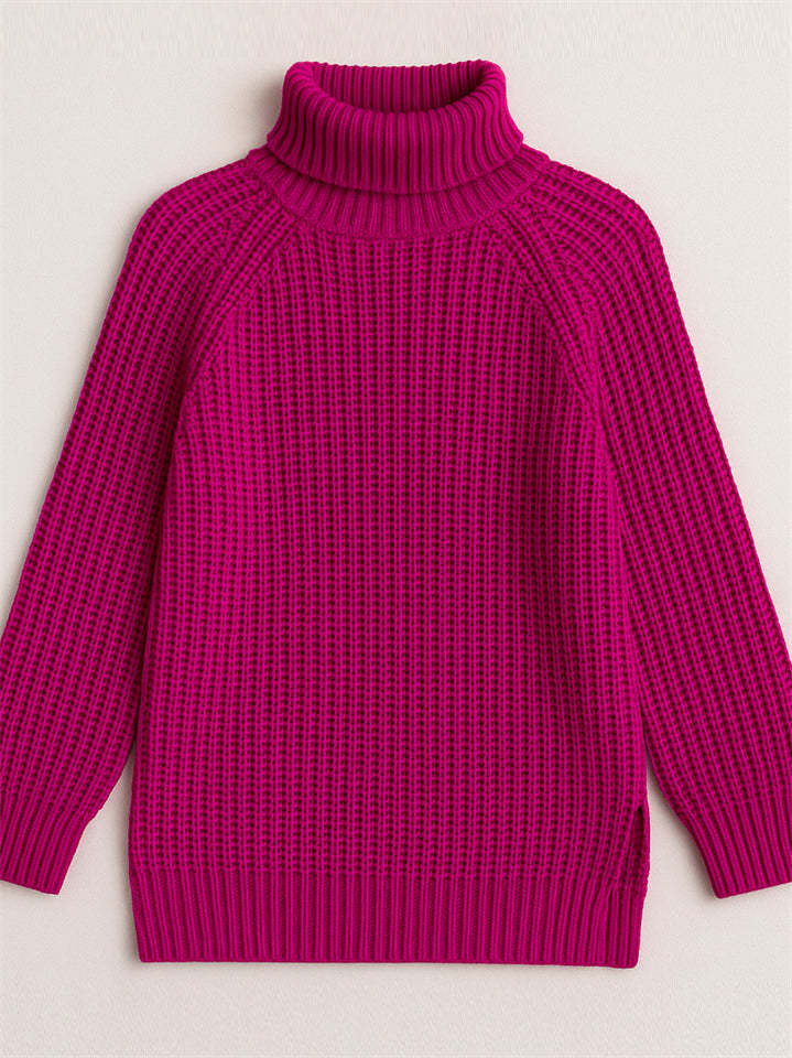 Women's Solid Color Turtleneck Split Hem Long Sleeve Knitted Sweaters