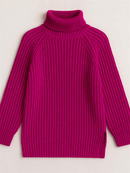 Women's Solid Color Turtleneck Split Hem Long Sleeve Knitted Sweaters
