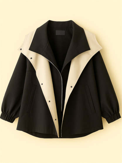Female's Korean Style Casual Contrast Color Cargo Trench Coats