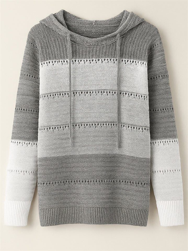 Women's Casual Color Block Pullover Hooded Sweaters