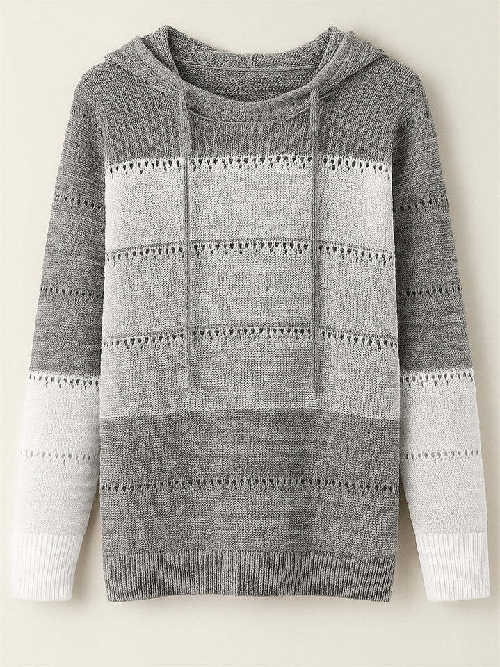 Women's Casual Color Block Pullover Hooded Sweaters