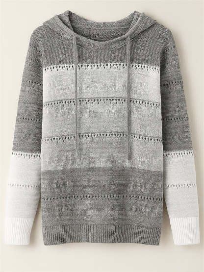 Women's Casual Color Block Pullover Hooded Sweaters