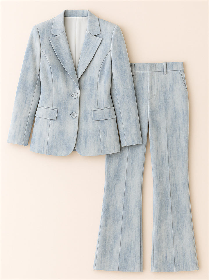 Women's Gradient Long Sleeved Single Breasted Suit Collar Coat & Pants Set