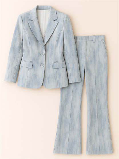 Women's Gradient Long Sleeved Single Breasted Suit Collar Coat & Pants Set