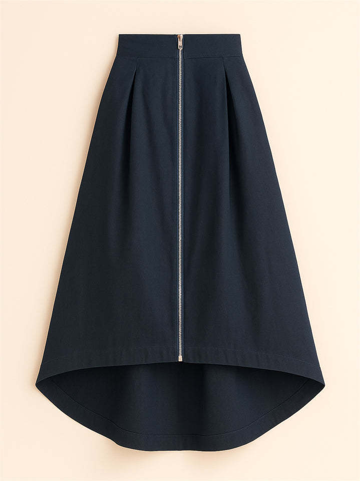 Women's Trendy Solid Color Pockets Zip Up High Waist Asymmetric Hem Skirts