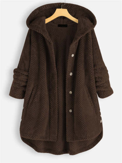 Women's Autumn Fleeced Solid Color Loose Hooded Coats
