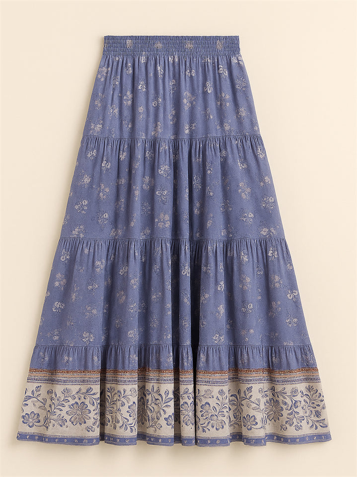 Women's Holiday Style Floral Printed Elastic High Waist Skirts