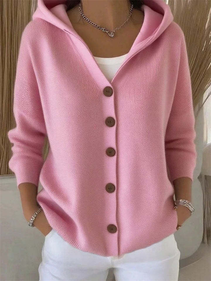 Autumn Candy Color Button Up Long Sleeve Hooded Sweaters for Women