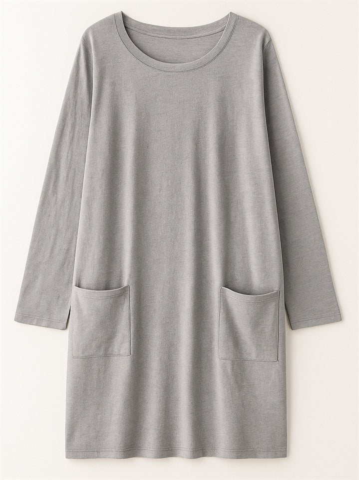 Women's Casual Long Sleeve Round Neck Shirts with Pockets