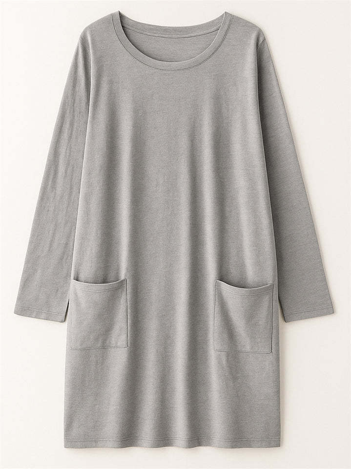 Women's Casual Long Sleeve Round Neck Shirts with Pockets