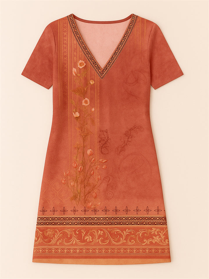 Women's Casual V Neck Holiday Style Floral Printed Dresses