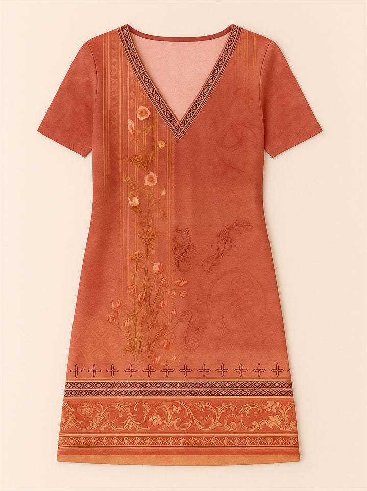 Women's Casual V Neck Holiday Style Floral Printed Dresses