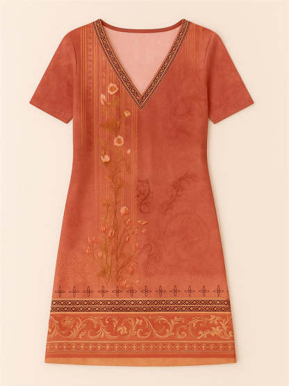 Women's Casual V Neck Holiday Style Floral Printed Dresses